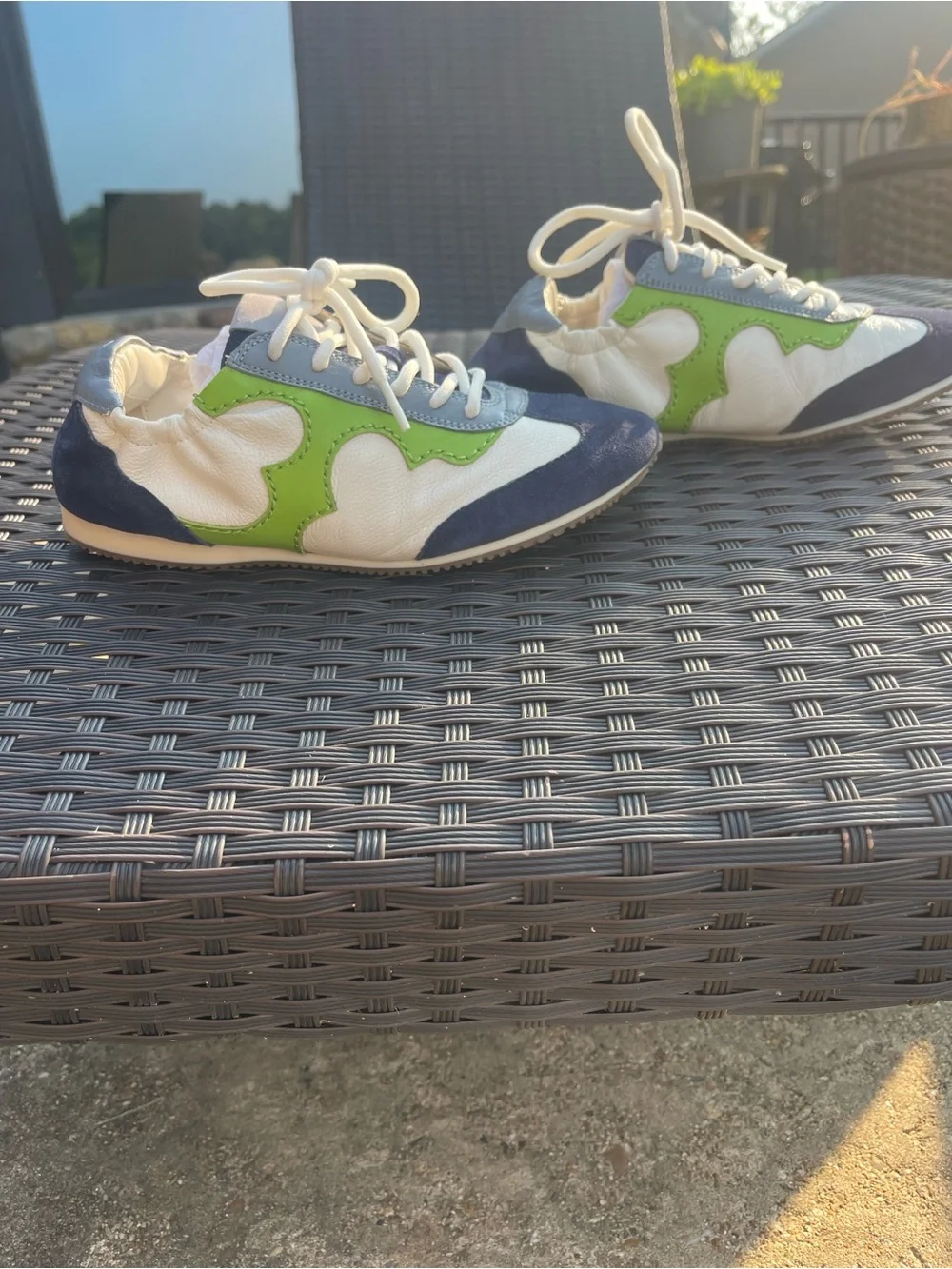 Tory Burch Navy, White & Lime Green Lace-Up Sneakers